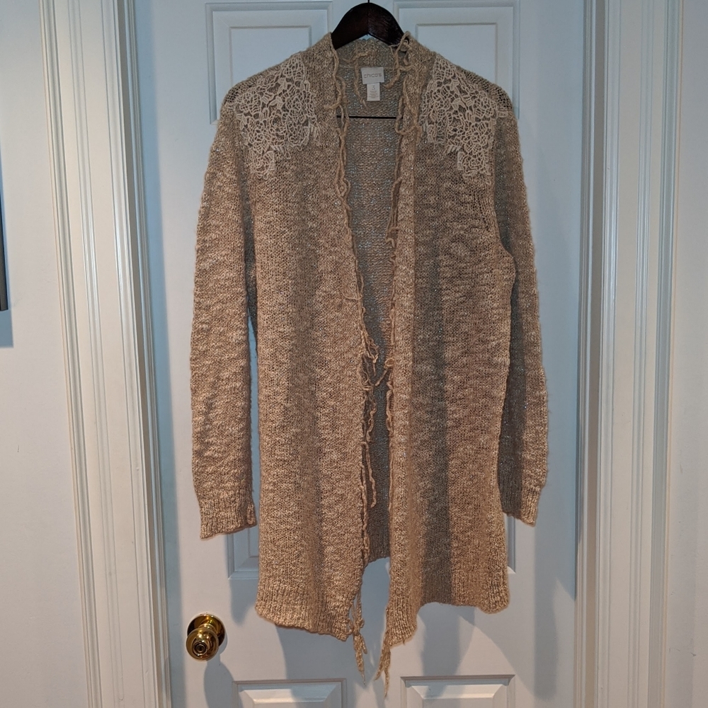 Chico's Beige Sparkle Knit Cardigan